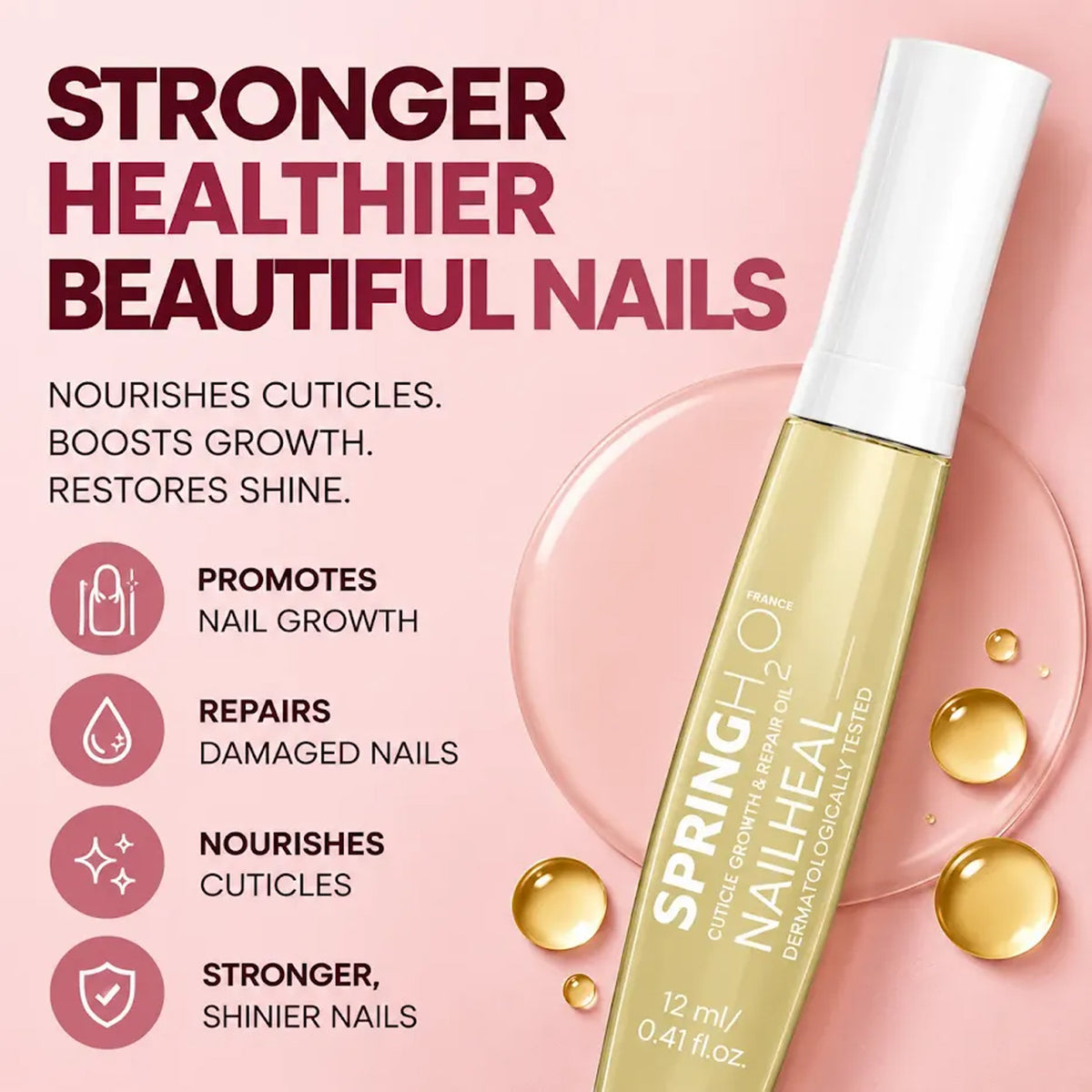 Spring H2O Nail Heal Cuticle Growth and Repair Oil for nail growth, damaged nail repair, nourished cuticles and stronger shinier nails