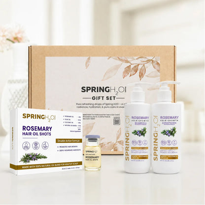 Spring H2O Rosemary Hair Care Gift Set | Set of 6 Hair Oil Shots, Hair Growth Shampoo & Conditioner