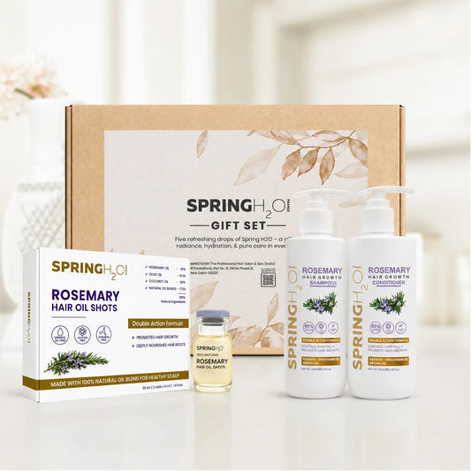 Spring H2O Rosemary Hair Care Gift Set | Set of 6 Hair Oil Shots, Hair Growth Shampoo & Conditioner