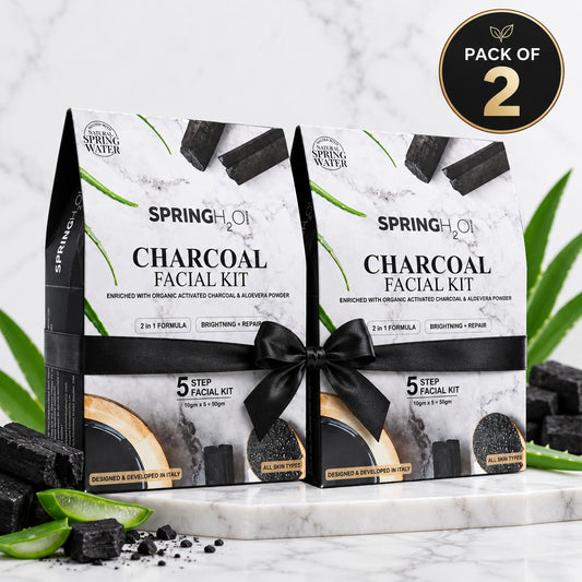 SPRING H2O Charcoal Facial Kit 50 gm 2 in 1 Formula Brightning+Repair 5 Step Pack of 2