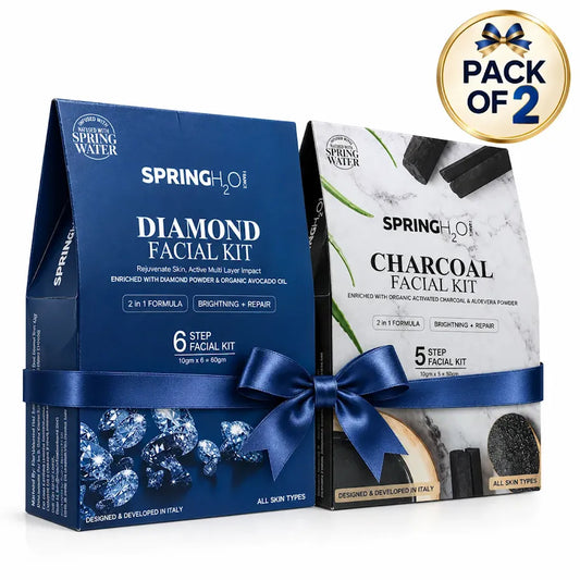 SPRING H2O Combo Pack Of 6 Step Diamond + 5 Step Charcoal Facial Kit for Deep Cleansing, Brightening And Skin Purifying (2 Items in the set)