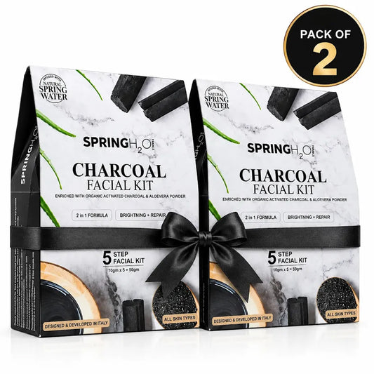 SPRING H2O Charcoal Facial Kit 50 gm 2 in 1 Formula Brightning+Repair 5 Step Pack of 2
