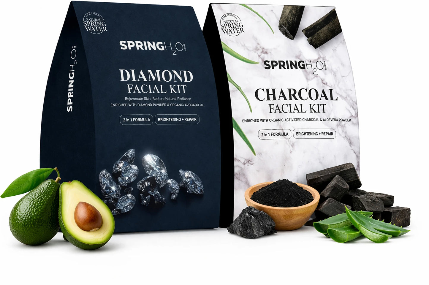 SPRING H2O Combo Pack Of 6 Step Diamond + 5 Step Charcoal Facial Kit for Deep Cleansing, Brightening And Skin Purifying (2 Items in the set)