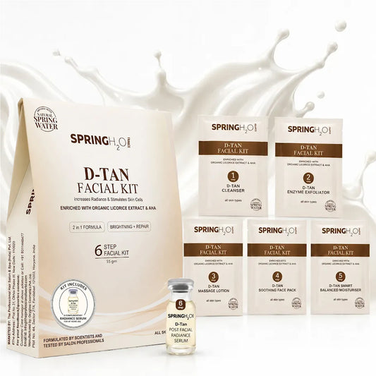 SPRING H2O D-TAN Facial Kit 55g | 6 Step Facial Kit at Home for Tan Removal, Brightening & Glowing Skin