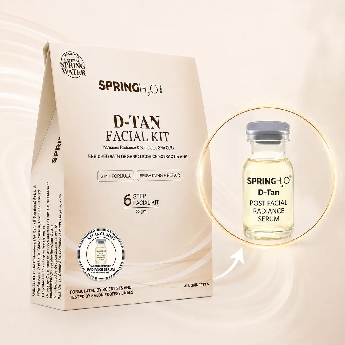 Spring H2O D-Tan Kit with Serum for professional tan removal, skin exfoliation and brighter, radiant-looking skin
