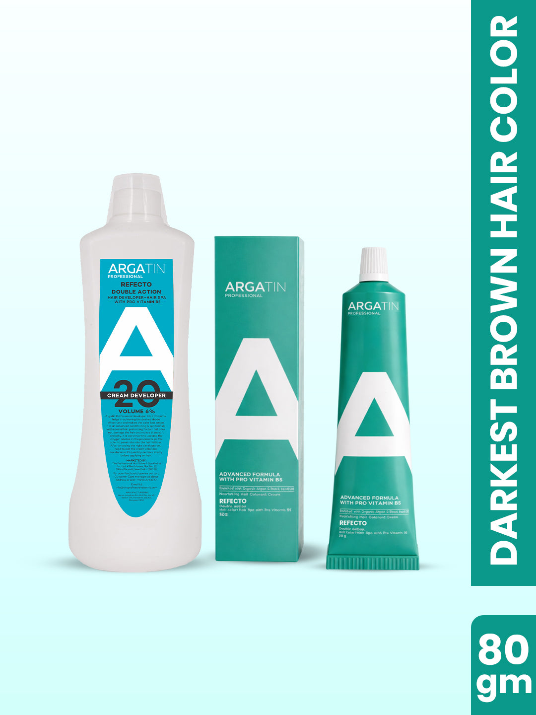 Argatin Professional "Developer 6% 20 Volume" Refecto & Darkest brown refcto color tube