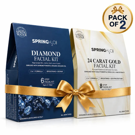 SPRING H2O 24 Carat Gold Facial Kit + Diamond Facial Kit For Anti Acne, Repair, Brightening & Glowing Skin Combo (2 Items in the set)