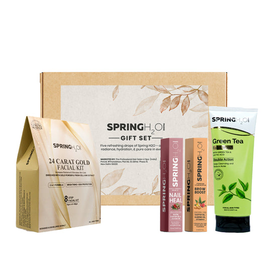 Spring H2O 24 carat Gold Facial Kit + Green Tea Face Wash + BrowBoost & Nail Care