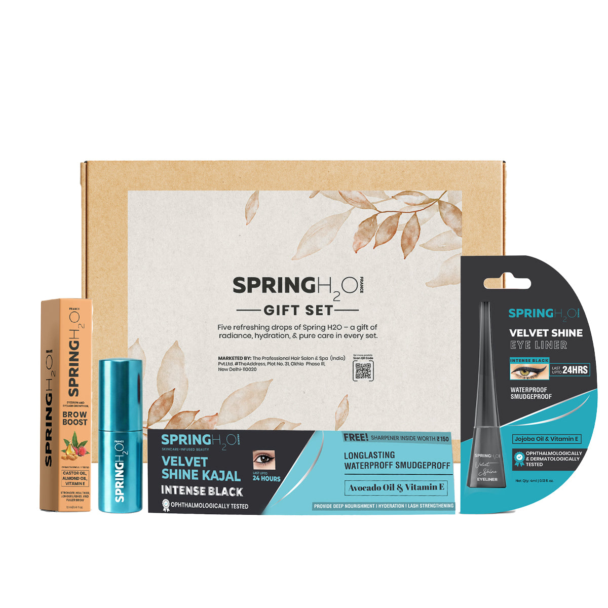 Spring H2O Velvet Makeup Combo – Lipstick, Kajal, Eyeliner & Brow Oil