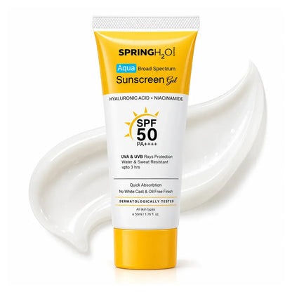 Spring H2O Sunscreen SPF 50 PA+++ with broad spectrum sun protection for daily skincare and outdoor use