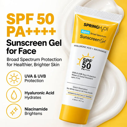 Spring H2O Sunscreen SPF 50 PA+++ daily face sunscreen with broad spectrum protection against harmful UVA and UVB rays