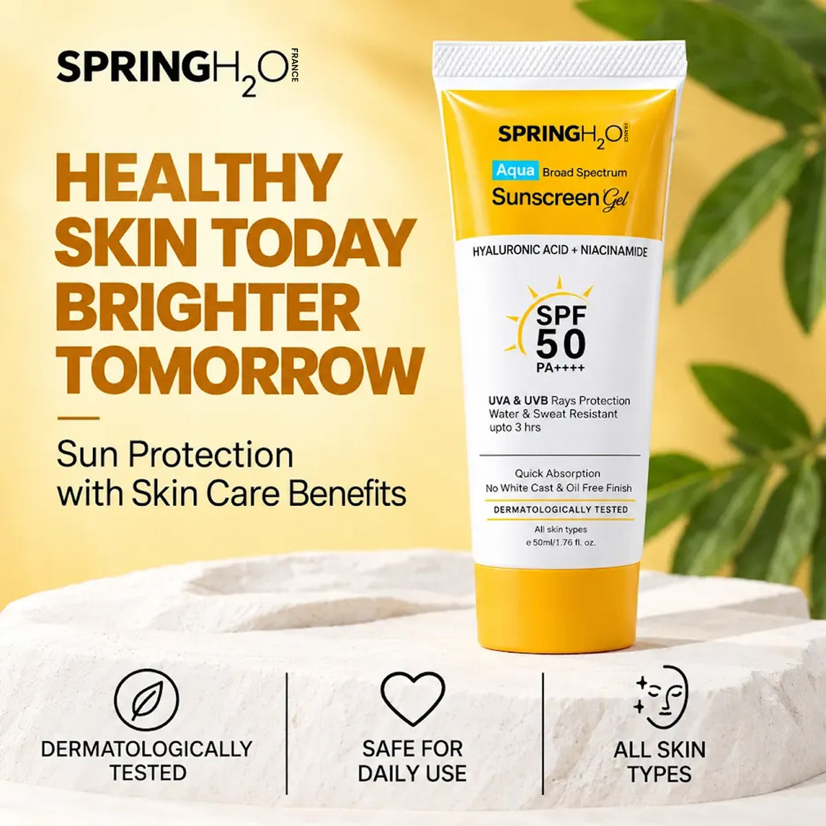 Spring H2O Sunscreen SPF 50 PA+++ daily sunscreen for protection from harmful UV rays with lightweight skin-friendly formula